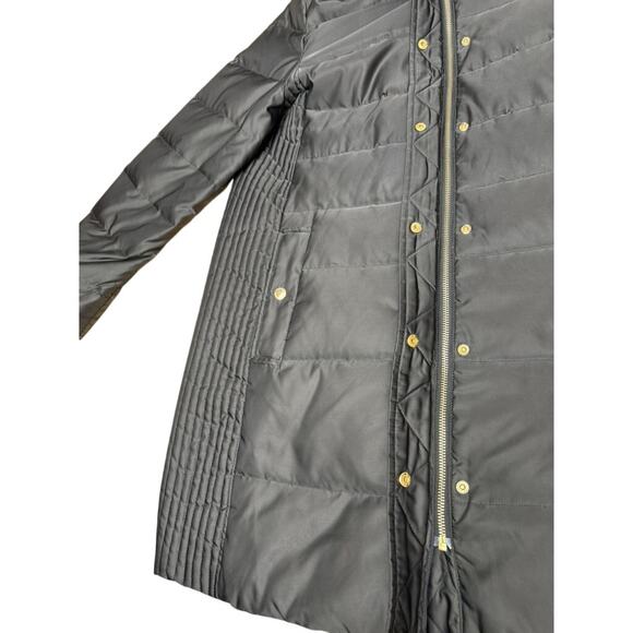 "KATE SPADE" Womens Gray Long Puffer Coat SZ L Removable Faux Fur On Hood Winter - Picture 14 of 16